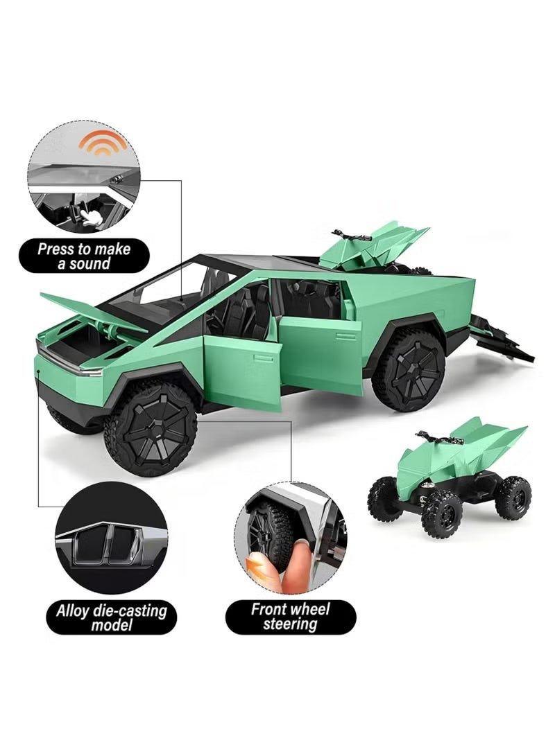 1:24 Scale Tesla Cybertruck Diecast Metal Model Car Toy with Cyberquad ATV | Pull Back Vehicle with LED Lights & Sound | Collectible Pickup Truck Display | Birthday, Eid, Christmas Gift for Kids & Adults - Image 3