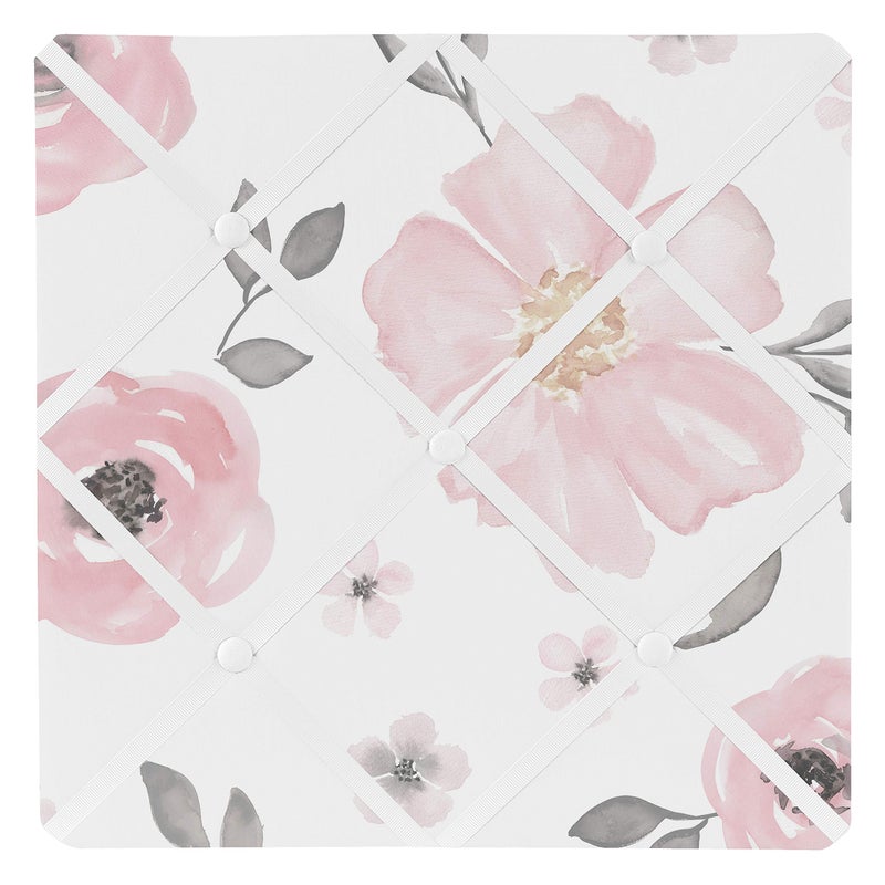 Sweet Jojo Designs Sweet Jojo Designs Fabric Memory Memo Photo Bulletin Board PinkGrey Boho Floral for Girls Baby Kids Children Nursery Decor Bedroom Decorative Watercolor Elegant Rose Farmhouse Flower 