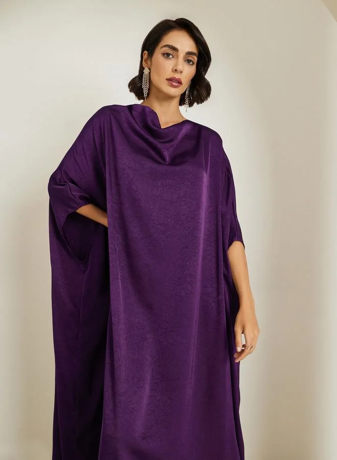 Amirah Women Purple Satin Cowl Neck Kaftan