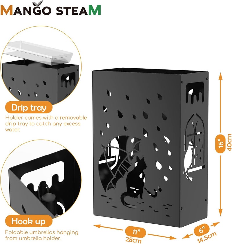 Mango Steam Cat Umbrella Holder Stand for Home or Office Entryways (Raining Cats, Black) - Image 3