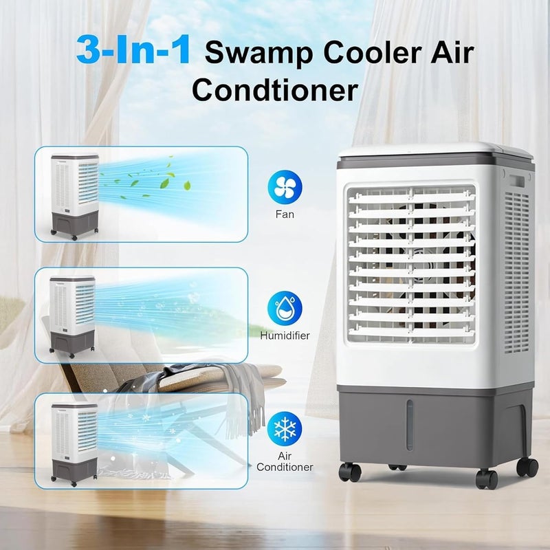 TDOO Evaporative Air Cooler, TDOO Cooling Fan with 3 Modes & 3 Speeds, Windowless Air Conditioner with 12-H Timer Remote Control，Portable ac Unit w/ 30L Water Tank, Fast Cooling for Room - Image 5