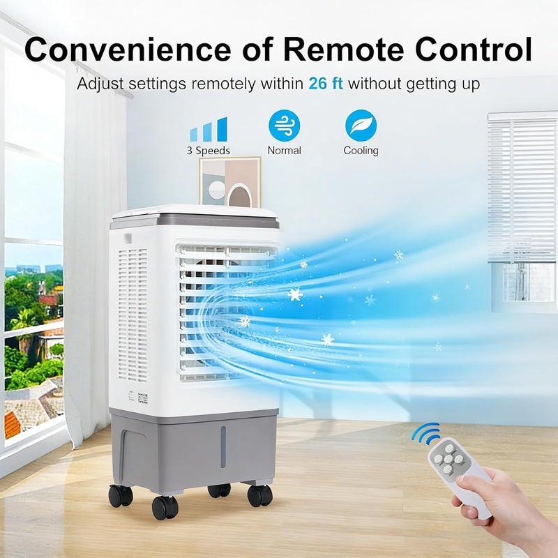 TDOO Evaporative Air Cooler, TDOO Cooling Fan with 3 Modes & 3 Speeds, Windowless Air Conditioner with 12-H Timer Remote Control，Portable ac Unit w/ 30L Water Tank, Fast Cooling for Room - Image 4