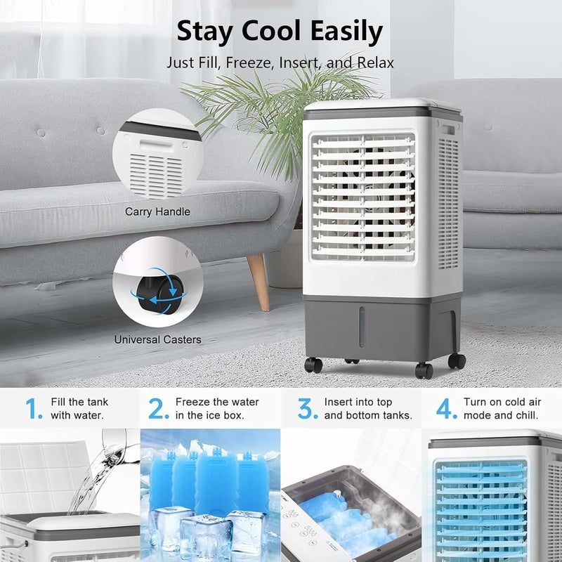 TDOO Evaporative Air Cooler, TDOO Cooling Fan with 3 Modes & 3 Speeds, Windowless Air Conditioner with 12-H Timer Remote Control，Portable ac Unit w/ 30L Water Tank, Fast Cooling for Room - Image 3