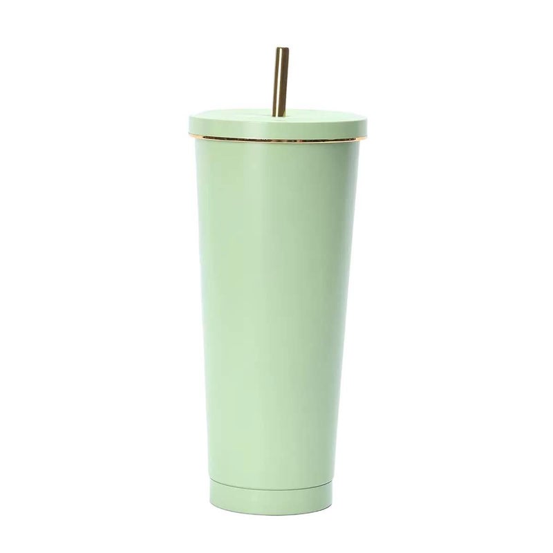 كوب قهوة بغطاء بشفاط من ستانلس ستيل، 500 ml، مناسب للتنقل مع غطاء بقشة من الستانلس ستيل - Image 1