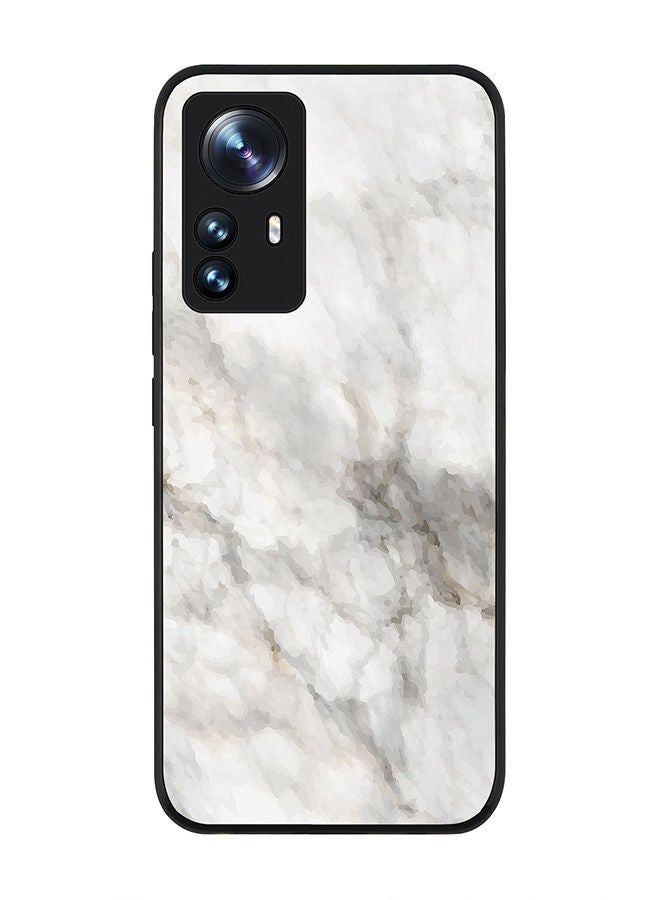 Stylizedd Rugged Black edge case for Xiaomi 12 Pro Slim fit Soft Case Flexible Rubber Edges Anti Drop TPU Gel Thin Cover - Marble Print Beige Grey - Image 1