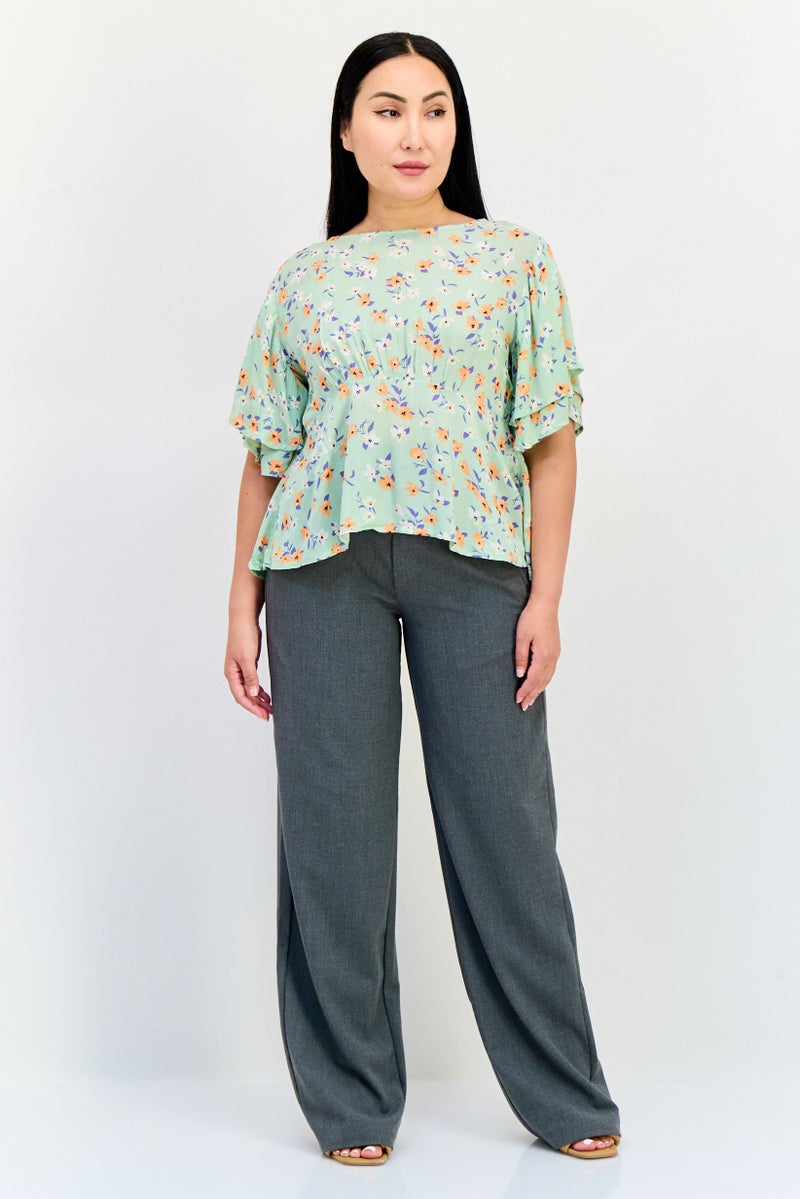 ONLY Women Round Neck Bell Sleeve Floral Print Blouse, Multicolor  - Image 4
