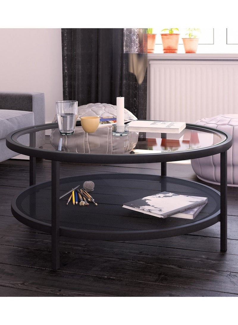 طاولة قهوة دائرية بسطح زجاجي ورف سفلي – تصميم أنيق وعصري متعدد الاستخدام تصلح لغرفة المعيشة ,غرفة الضيوف أو الاستقبال,EI-101 - Image 4