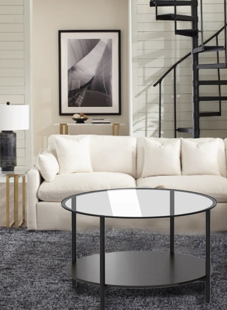 طاولة قهوة دائرية بسطح زجاجي ورف سفلي – تصميم أنيق وعصري متعدد الاستخدام تصلح لغرفة المعيشة ,غرفة الضيوف أو الاستقبال,EI-101 - Image 3