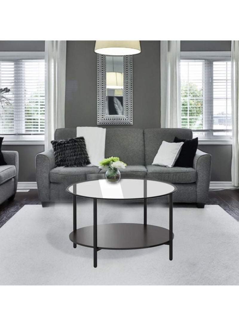 طاولة قهوة دائرية بسطح زجاجي ورف سفلي – تصميم أنيق وعصري متعدد الاستخدام تصلح لغرفة المعيشة ,غرفة الضيوف أو الاستقبال,EI-101 - Image 5