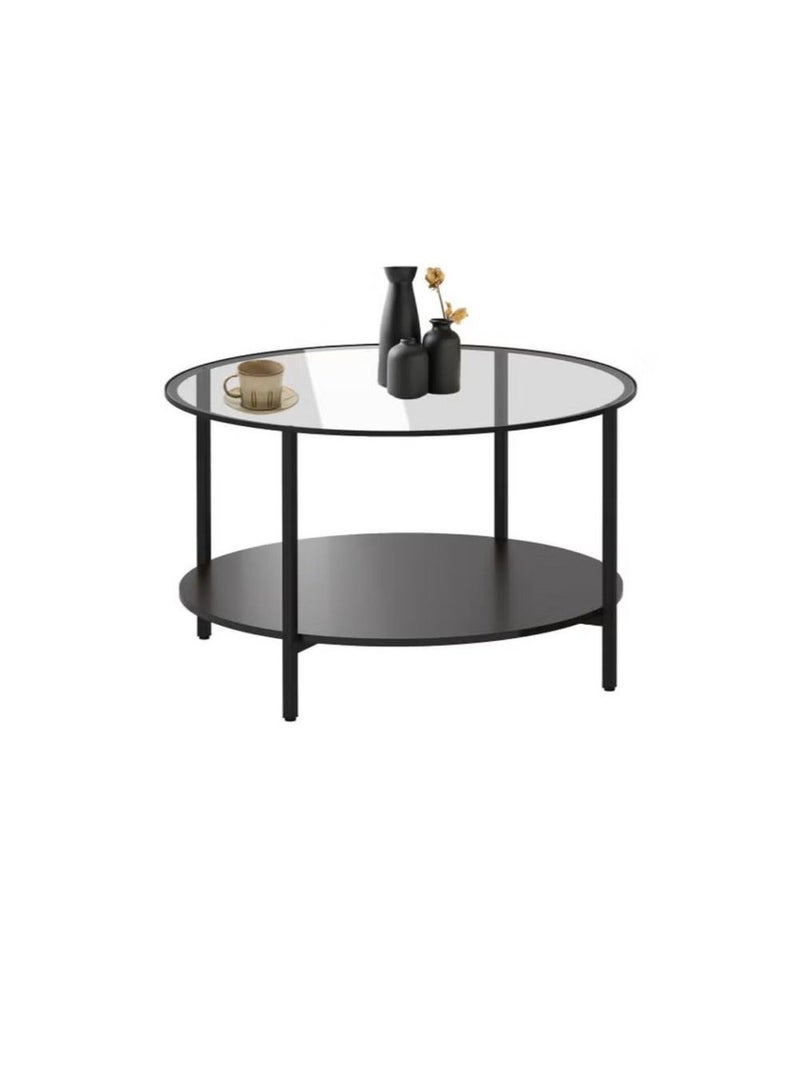 طاولة قهوة دائرية بسطح زجاجي ورف سفلي – تصميم أنيق وعصري متعدد الاستخدام تصلح لغرفة المعيشة ,غرفة الضيوف أو الاستقبال,EI-101 - Image 2