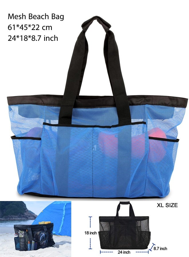 أس تس إل واي اي شنطة شاطئ كبيرة جدا، شنطة توت  حقيبة شاطئ شبكية، حقيبة حمل شاطئ خفيفة الوزن وقابلة للطي مع سحاب وجيوب مثالية لرحلة الشاطئ العائلية للنساء، حقيبة شبكية مضادة للماء والرمل لألعاب الشاطئ（24*18*8.7 inch）,（61*45*22 cm） - Image 1