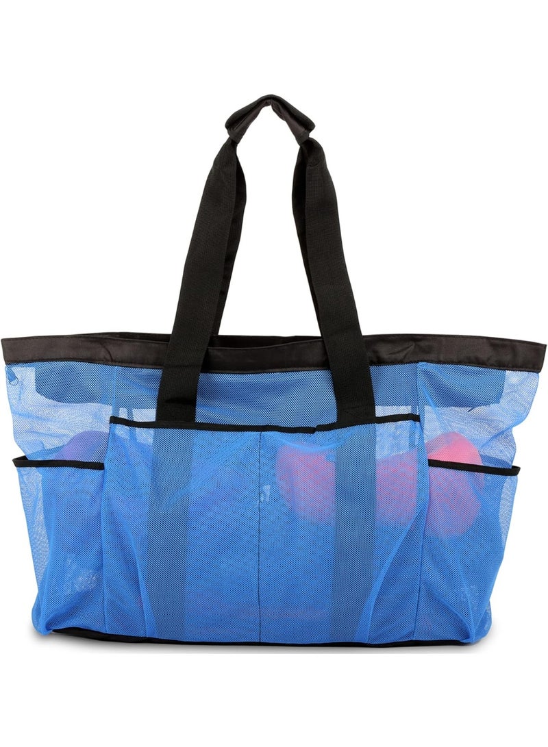 أس تس إل واي اي شنطة شاطئ كبيرة جدا، شنطة توت  حقيبة شاطئ شبكية، حقيبة حمل شاطئ خفيفة الوزن وقابلة للطي مع سحاب وجيوب مثالية لرحلة الشاطئ العائلية للنساء، حقيبة شبكية مضادة للماء والرمل لألعاب الشاطئ（24*18*8.7 inch）,（61*45*22 cm） - Image 2