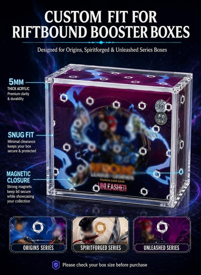 VINJKZQ Acrylic Display Case Compatible with Riftbound TCG Booster Box, Fits Origins, Spiritforged & Unleashed Series Boxes, 5mm Clear Acrylic Magnetic Display Case, Dust & UV Resistant TCG Box Protector - Image 2