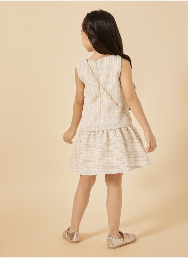 Styli Styli Tweed Sleeveless Drop-Waist Dress with Bag  - Image 4