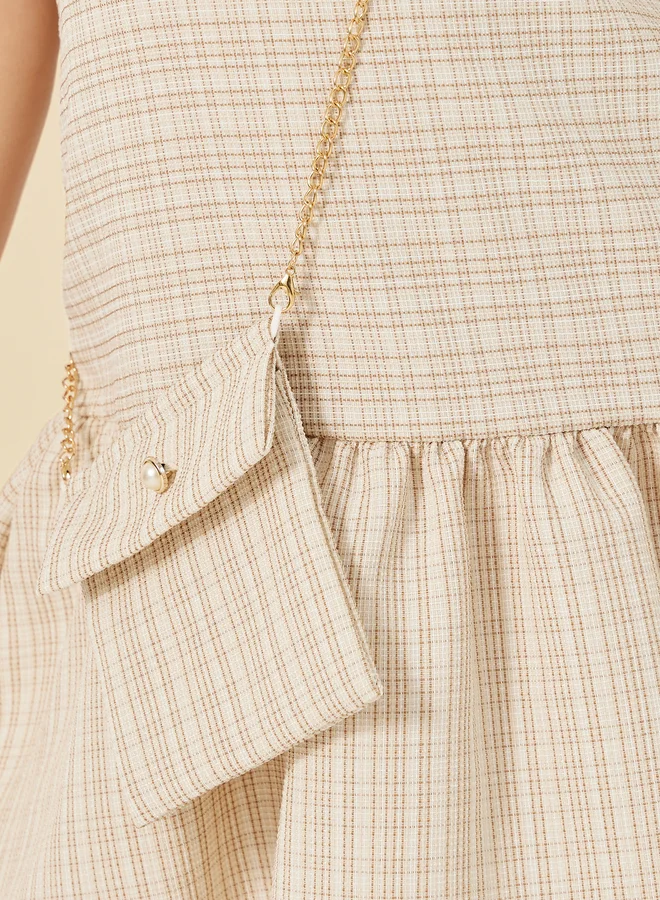 Styli Drop Waist Plaid Dress