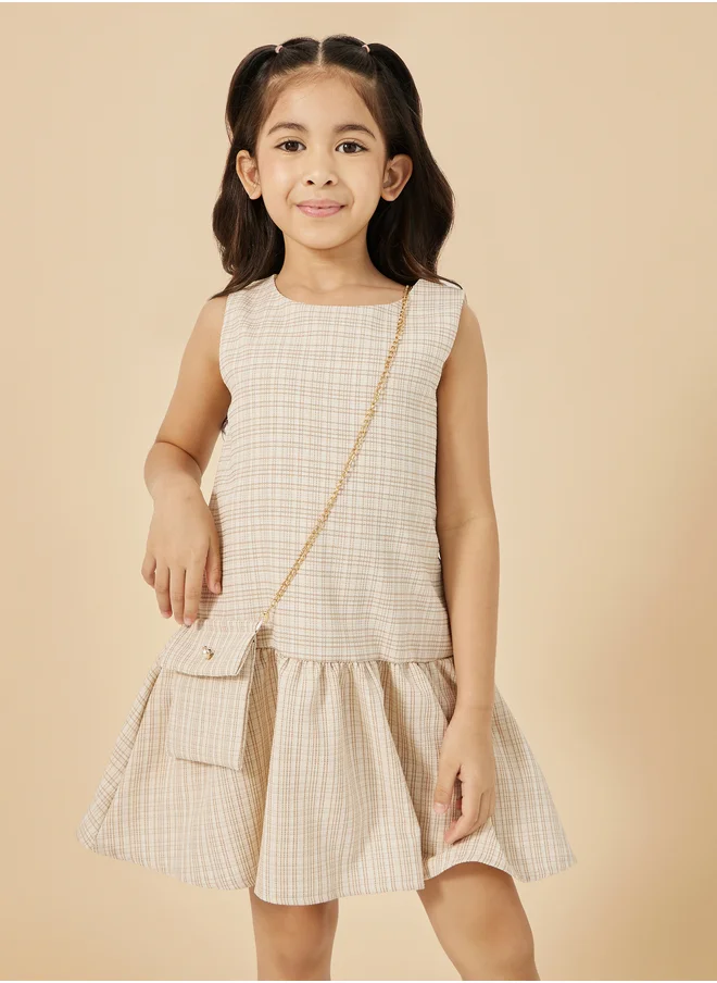 ستايلي Styli Tweed Sleeveless Drop-Waist Dress with Bag