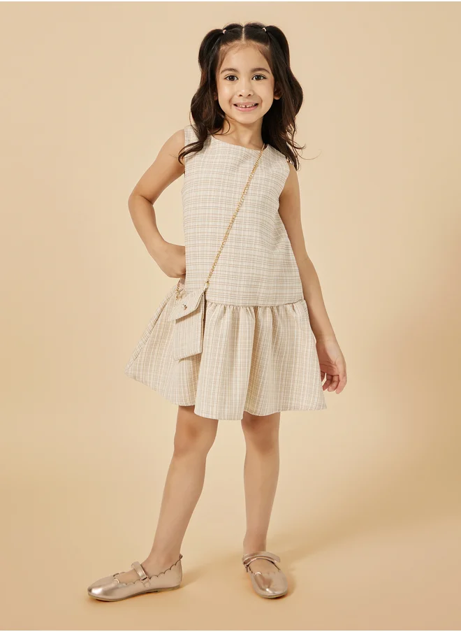 ستايلي Styli Tweed Sleeveless Drop-Waist Dress with Bag