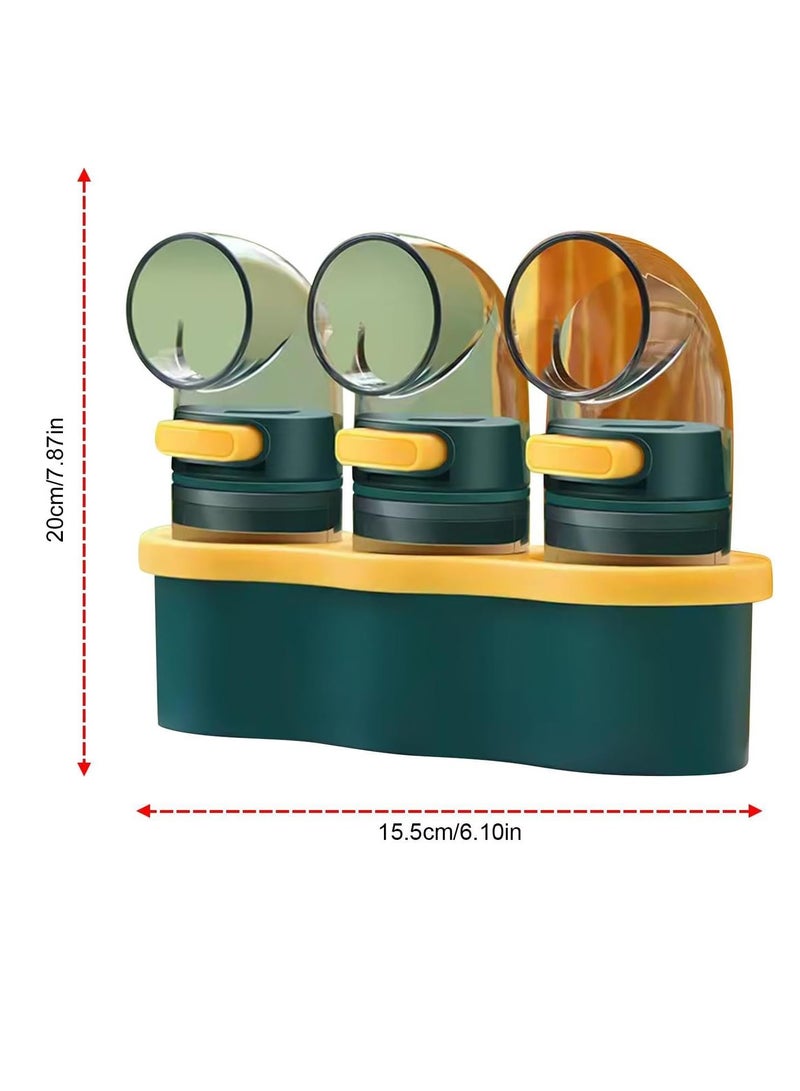 علبة توابل ثلاثية بتصميم دوّار مبتكر مع قاعدة – لحفظ وتنظيم البهارات  - موزع ممتاز للملح والفلفل والتوابل مع اعدادات قابلة للتعديل للتوابل المثالية في مطبخك المنزلي - Image 3