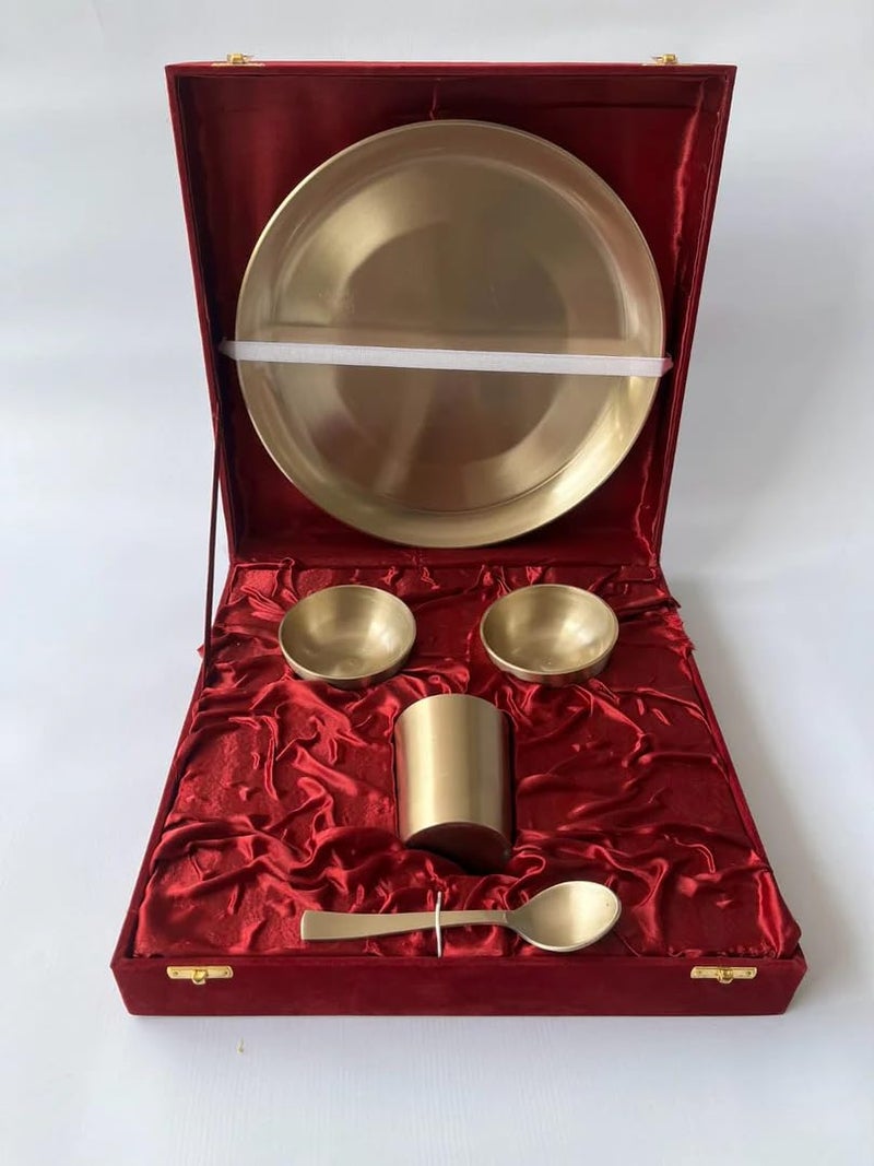 BRASS GLOBE TREASURE OF ART Brass Globe Kansa Set with Velvet Box Glossy Finish | Tableware | Dinnerware | Serveware | Pack of 5 Pieces - Image 5