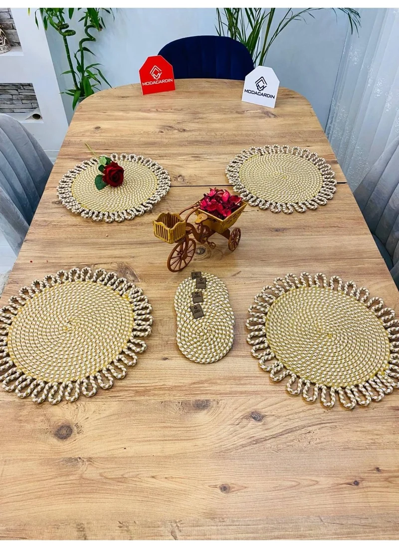 BDZ Deri BDZ Leather Wicker Jute Presentation Plate Mat American Service and Coasters 8 Pieces