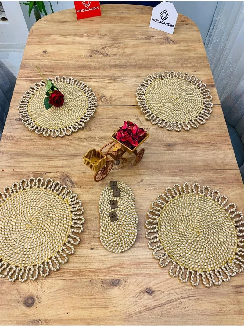 بدز ديري BDZ Leather Wicker Jute Presentation Plate Mat American Service and Coasters 8 Pieces