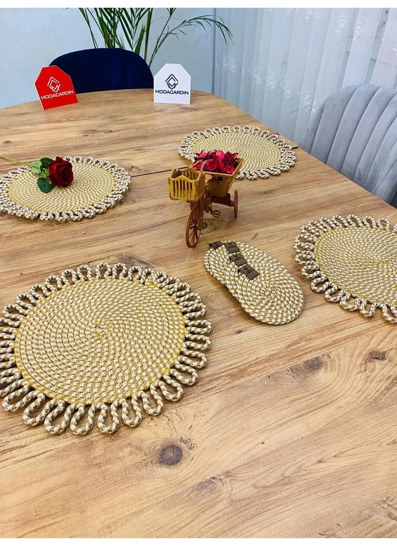 BDZ Deri BDZ Leather Wicker Jute Presentation Plate Mat American Service and Coasters 8 Pieces