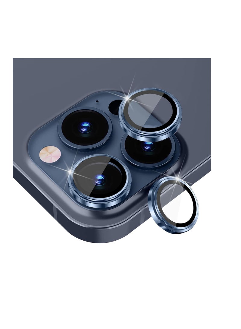 IPhone 15 Pro Max/Iphone 15 Pro Camera Lens Protector - [Original Shooting Model] Shatterproof Ultra HD Tempered Metal Glass Camera Screen Protector Cover (Blue Titanium)  - Image 2