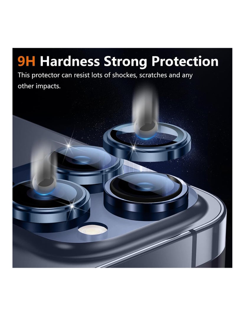 IPhone 15 Pro Max/Iphone 15 Pro Camera Lens Protector - [Original Shooting Model] Shatterproof Ultra HD Tempered Metal Glass Camera Screen Protector Cover (Blue Titanium)  - Image 3