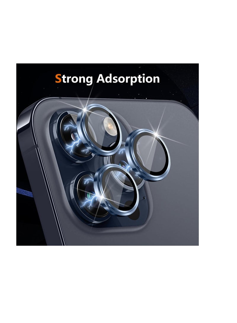 IPhone 15 Pro Max/Iphone 15 Pro Camera Lens Protector - [Original Shooting Model] Shatterproof Ultra HD Tempered Metal Glass Camera Screen Protector Cover (Blue Titanium)  - Image 4