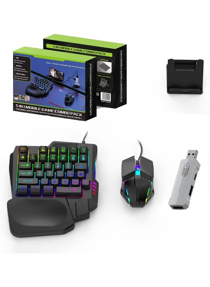 ACLIX 5-in-1 Half-Hand Gaming Keyboard Set Includes Converter Gaming Mouse Adjustable Phone Stand & Mouse Pad for PC and Mobile - Image 1