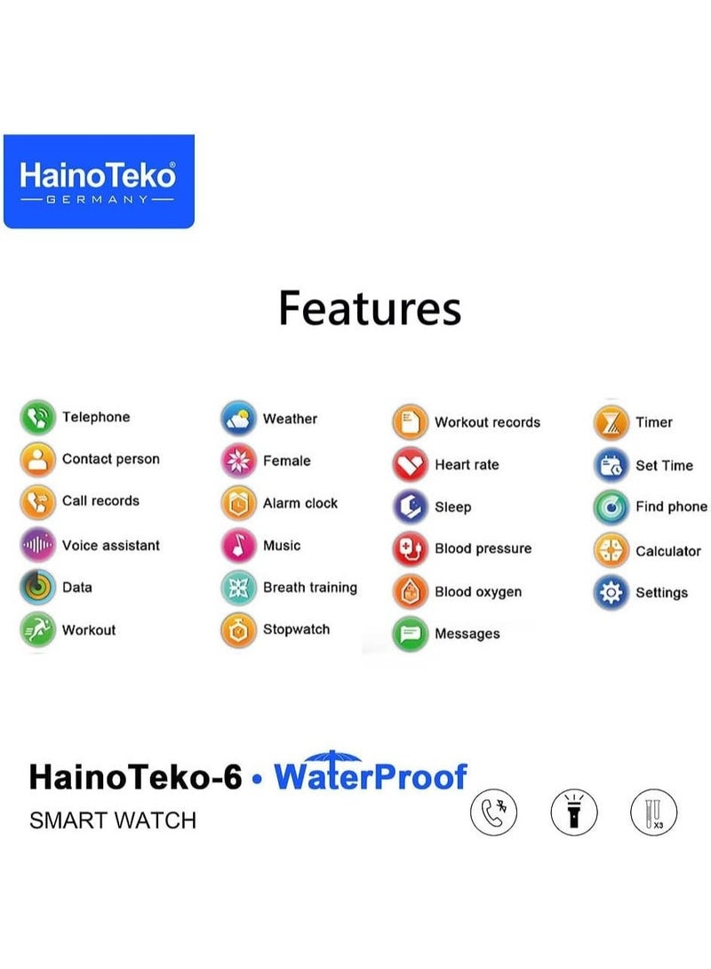 Haino Teko HainoTeko Haino Teko-6 Waterproof Smart Watch with AMOLED Display 3 Pair Strap and In-Built Torch Designed For Mens and Boys - Image 4