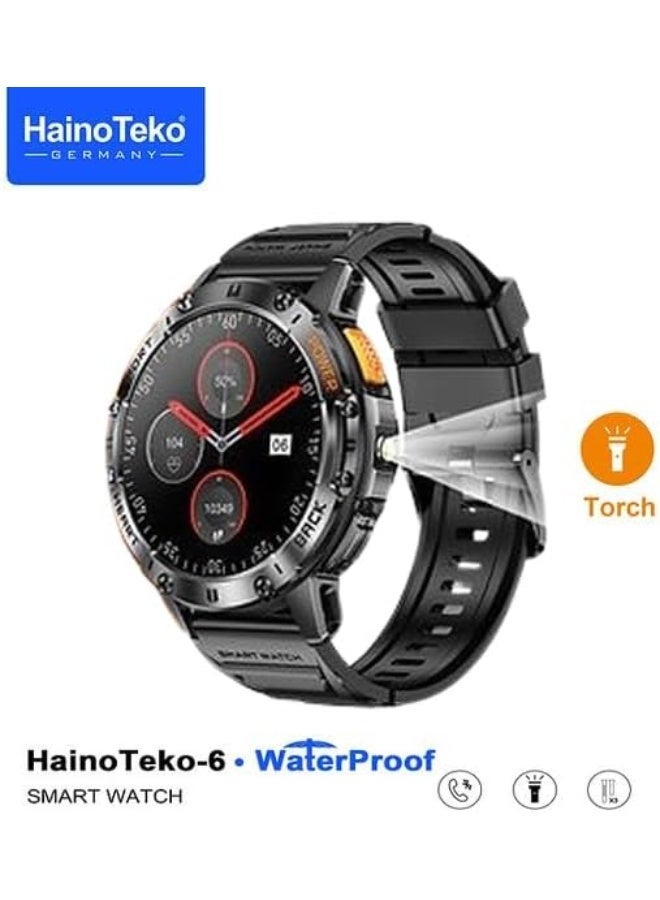 Haino Teko HainoTeko Haino Teko-6 Waterproof Smart Watch with AMOLED Display 3 Pair Strap and In-Built Torch Designed For Mens and Boys - Image 1