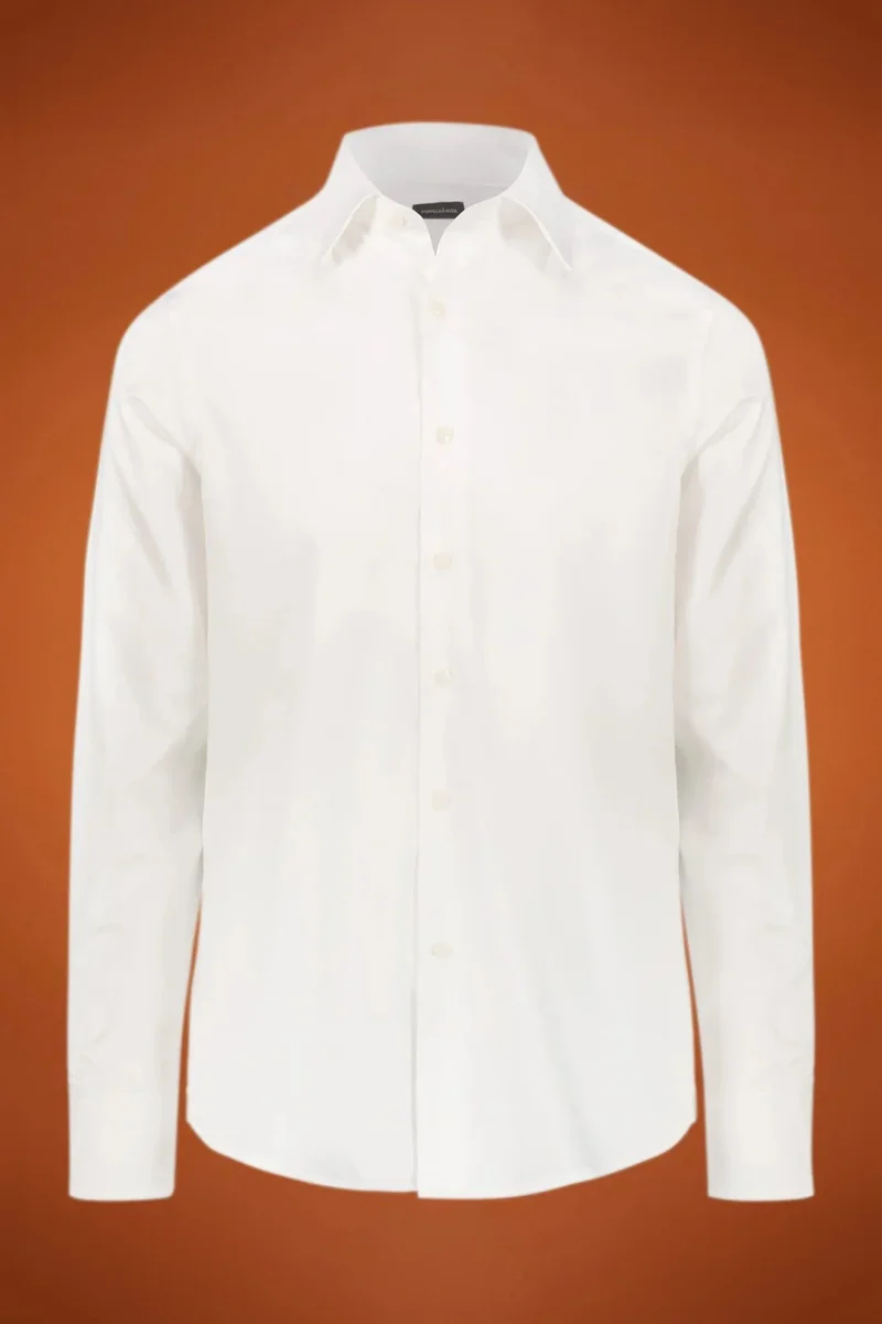 Men's shirt classic collar 100% cotton twill fabric solid regular fit - White