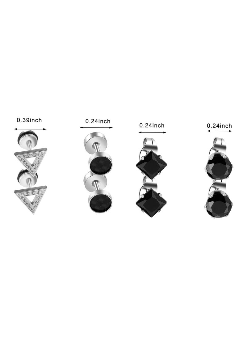 SYOSI Earrings for Men Black Stud Earrings Mens Earrings Stainless Steel Black Earrings for Men, Women, Unisex Jewelry Piercing Hoops and Cross Earrings Set - Image 4