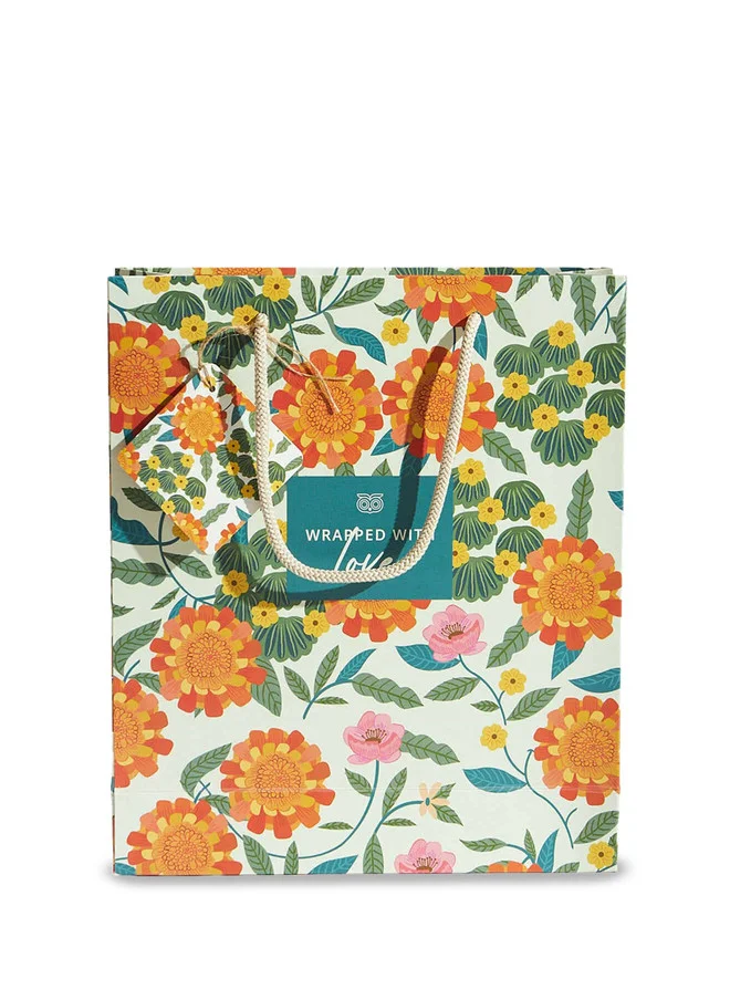 Marigold Gift Bag with Tag, White
