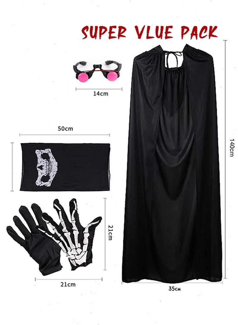 Yoawllty 5 PCS Halloween Costumes for Kids, Unisex Long Hooded Cloak Halloween Costume for Age 8-15 Years with Luminous Glasses, Gloves for Cosplay, Halloween Costume for Halloween Decoration - Image 2