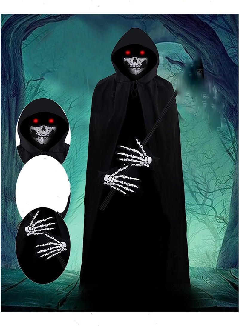 Yoawllty 5 PCS Halloween Costumes for Kids, Unisex Long Hooded Cloak Halloween Costume for Age 8-15 Years with Luminous Glasses, Gloves for Cosplay, Halloween Costume for Halloween Decoration - Image 3
