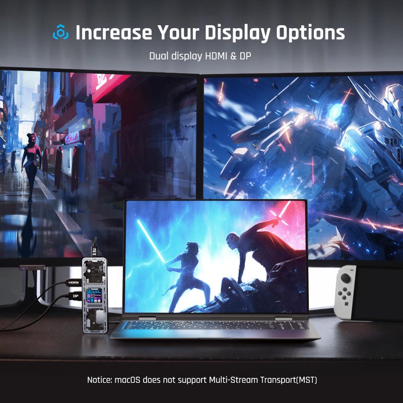 DOCKCASE Explorer Edition USB C Hub (10-in-1) with 4K@60Hz HDMI & DP, Gigabit Ethernet,1 USB-C and 3 USB-A Ports,100W Power Delivery, UHS-II TF/SD Card Slot for MacBook Air/Pro,XPS,and More - Image 3