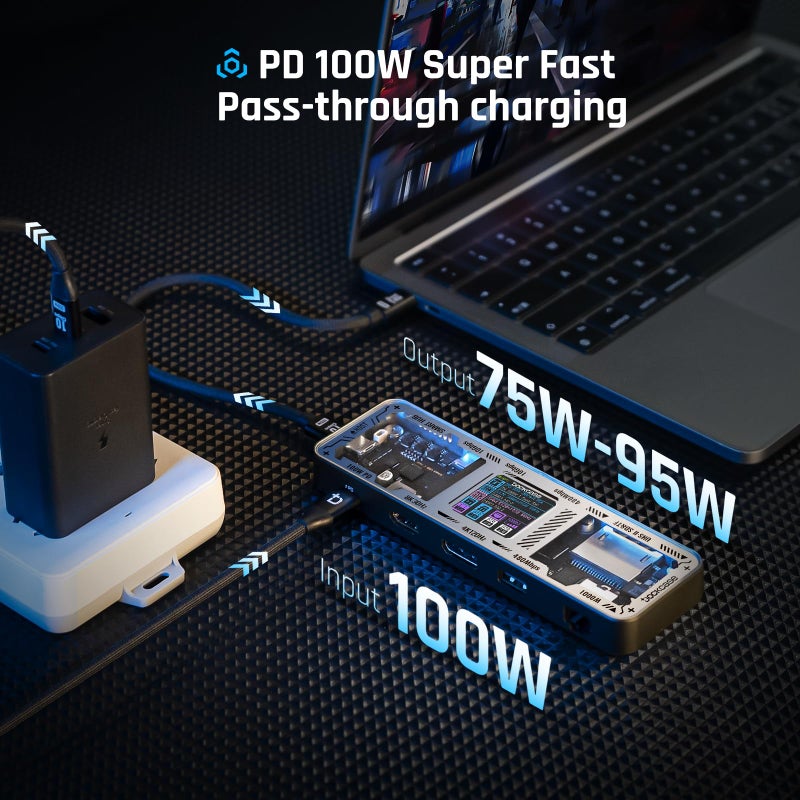 DOCKCASE Explorer Edition USB C Hub (10-in-1) with 4K@60Hz HDMI & DP, Gigabit Ethernet,1 USB-C and 3 USB-A Ports,100W Power Delivery, UHS-II TF/SD Card Slot for MacBook Air/Pro,XPS,and More - Image 5