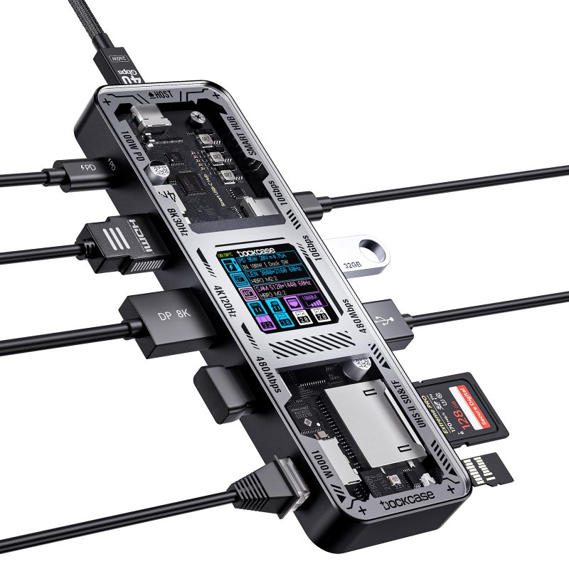 DOCKCASE Explorer Edition USB C Hub (10-in-1) with 4K@60Hz HDMI & DP, Gigabit Ethernet,1 USB-C and 3 USB-A Ports,100W Power Delivery, UHS-II TF/SD Card Slot for MacBook Air/Pro,XPS,and More - Image 1