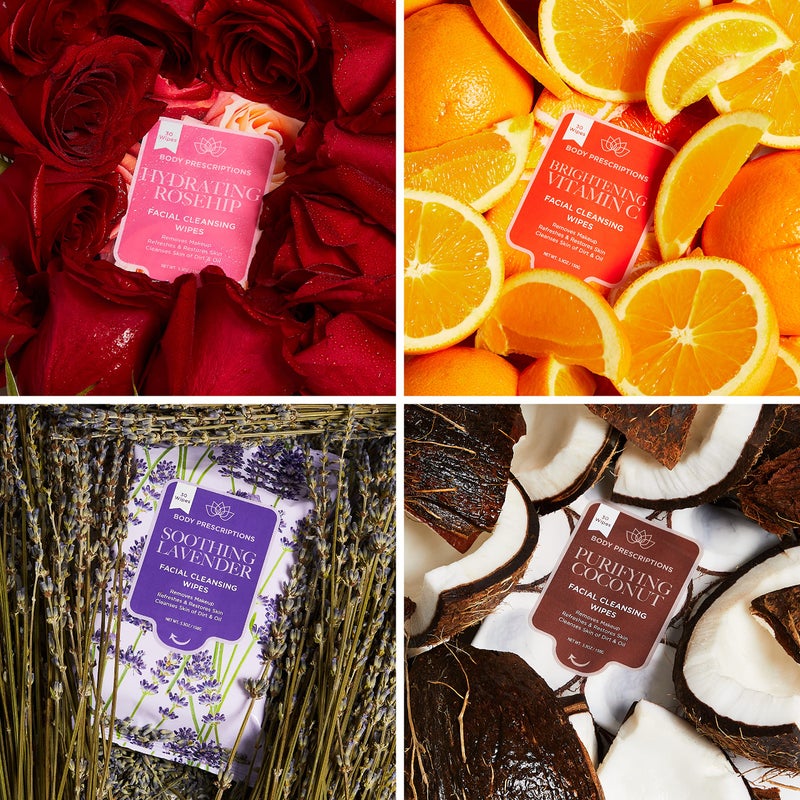 Body Prescriptions Makeup Remover Wipes - Bulk Pack, Gentle Cleansing Wipes for Easy Makeup Removal, Mint, Rosehip, Vitamin C, Lavender & Coconut - Image 5