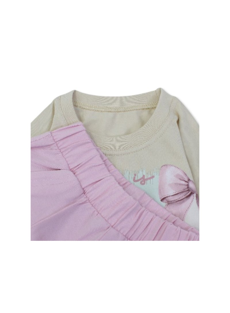 دريم بيجاما قطنية قصيرة الأكمام للبنات - بيج ووردي بنقشة حديقة - Image 3