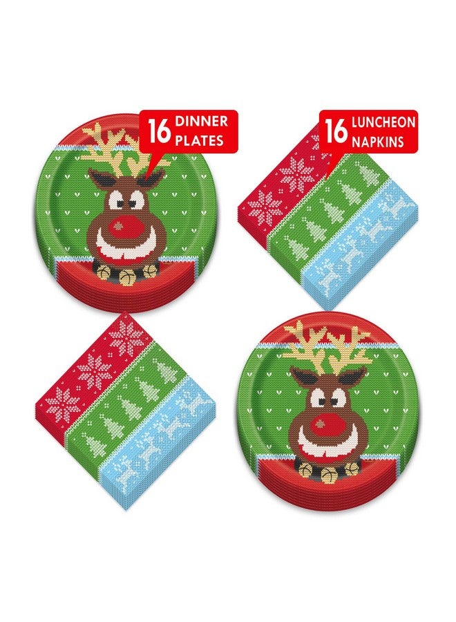 Live It Up! Party Supplies Live It Up! Party Supplies Ugly Sweater Christmas Holiday Paper Dinner Plates and Luncheon Napkins (Serves 16) - Image 2