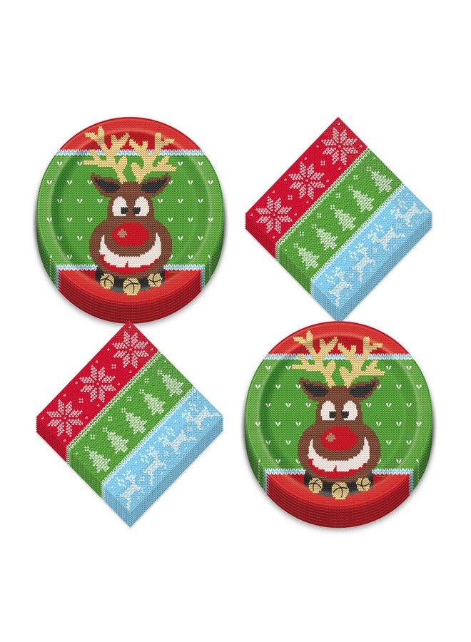 Live It Up! Party Supplies Live It Up! Party Supplies Ugly Sweater Christmas Holiday Paper Dinner Plates and Luncheon Napkins (Serves 16) - Image 1