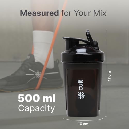 CULT Micro Protein Shaker Bottle 500ml for Men & Women – Compact, Leakproof, BPA-Free Gym Shaker with Wire Mixer – Ideal for Protein Shakes, Pre-Workout & Smoothies - Black - Image 4