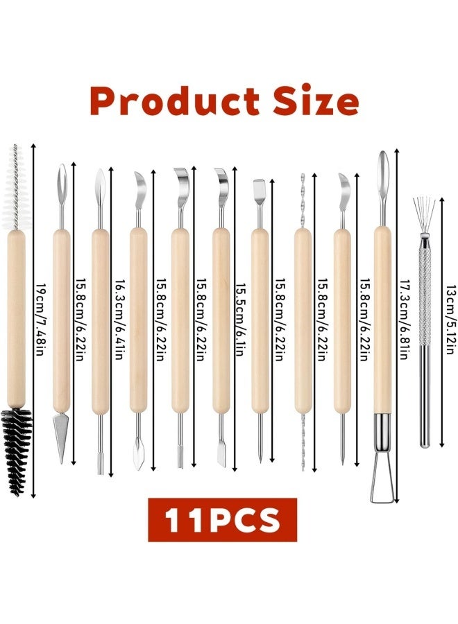 11Pcs Polymer Clay Tools Pottery Carving Tools Ceramic Modeling Sculpting Tool Set for Molding Cutting Trimming Shaping, Double-Sided, Wooden Handles - Image 2