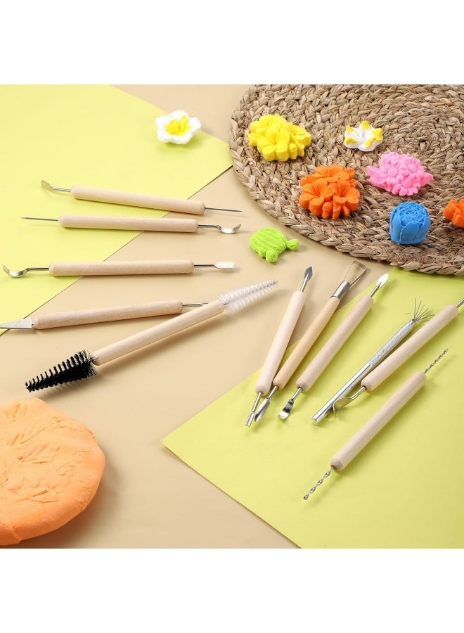 11Pcs Polymer Clay Tools Pottery Carving Tools Ceramic Modeling Sculpting Tool Set for Molding Cutting Trimming Shaping, Double-Sided, Wooden Handles - Image 3