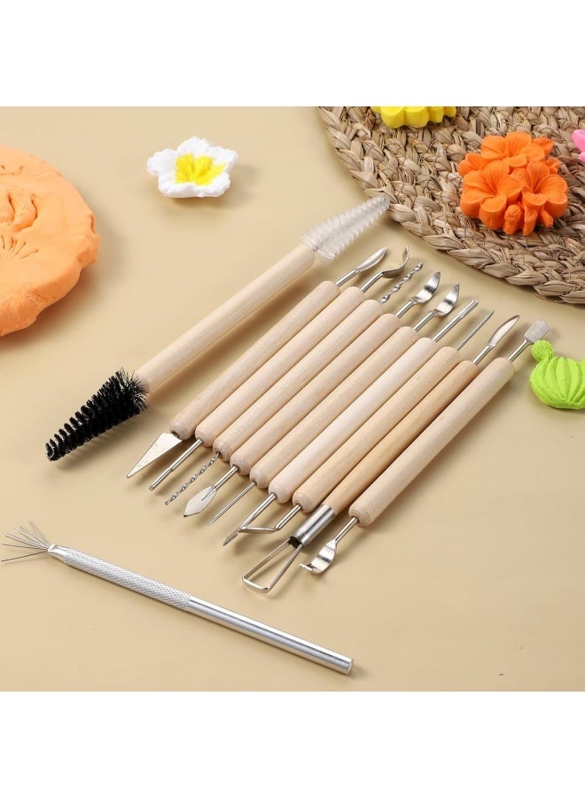 11Pcs Polymer Clay Tools Pottery Carving Tools Ceramic Modeling Sculpting Tool Set for Molding Cutting Trimming Shaping, Double-Sided, Wooden Handles - Image 5