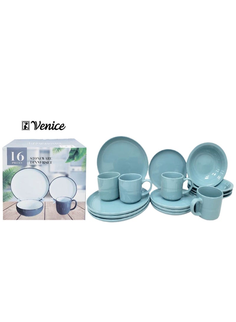 VENICE Stoneware 16-Piece Dinnerware Set – Plates & Bowls for Dining, Serving & Kitchen Use