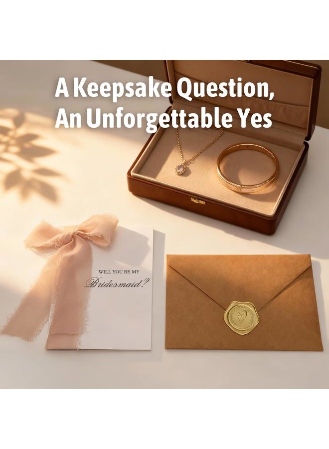 SEEBERY Bridesmaid Proposal Gift Set - Will You Be My Bridesmaid Card with Envelope, Gold Stickers & Ribbon Bow for Wedding or Bridal Shower, Champagne - Image 5